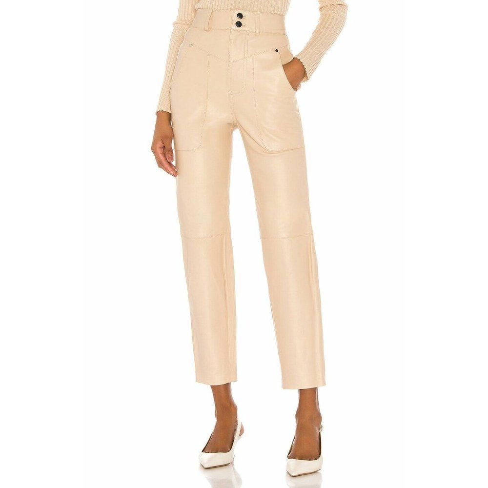 Song of Style Seana Leather Pant in Khaki Neutral in SMALL & LARGE $498 NWT